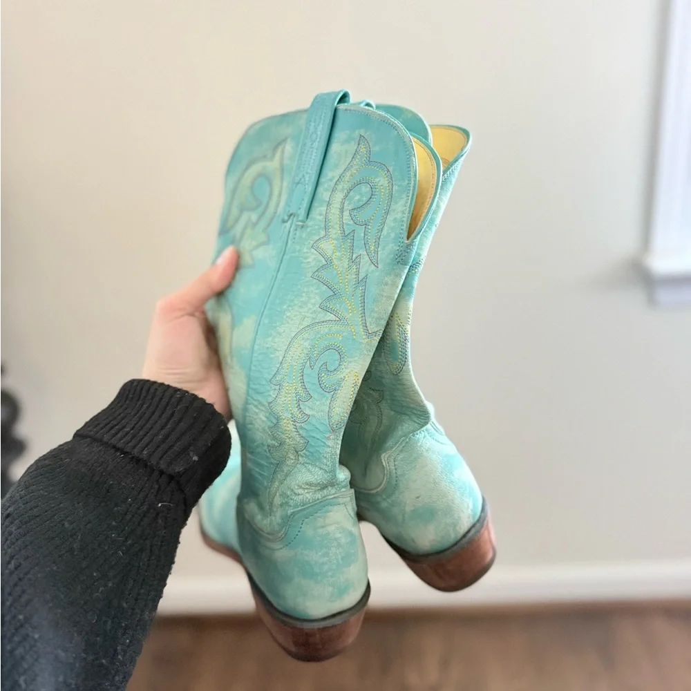 Turquoise Leather 1883 Lucchese Western Boots - Picture 7 of 11